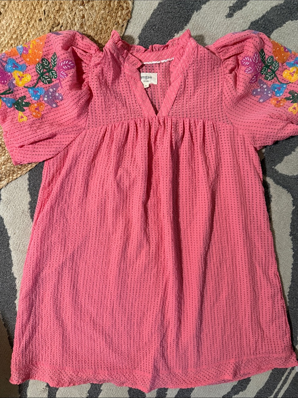 Umgee Pink Embroidered Puff-Sleeve Tunic